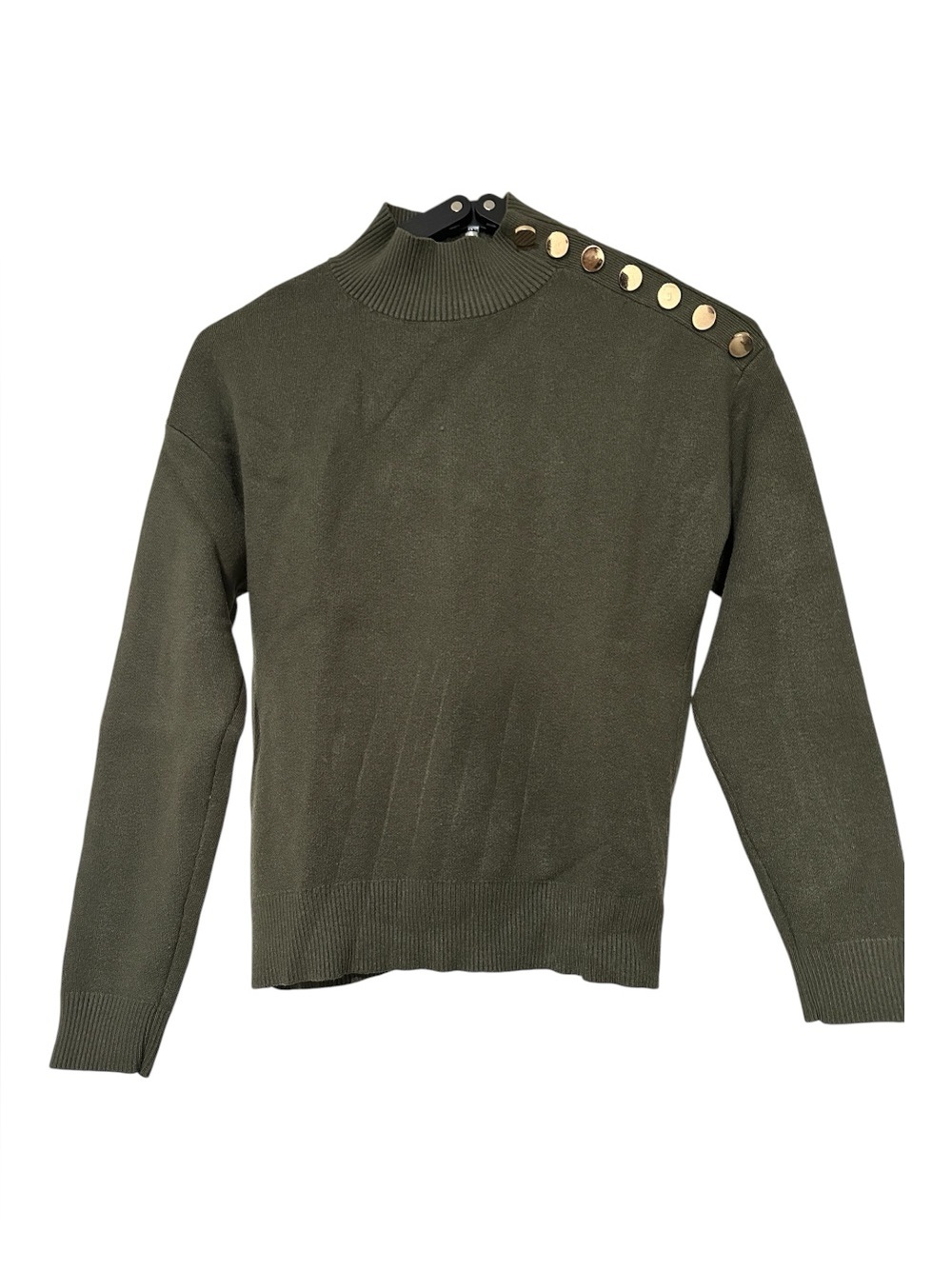 Olive Green Button-Shoulder Knit Sweater